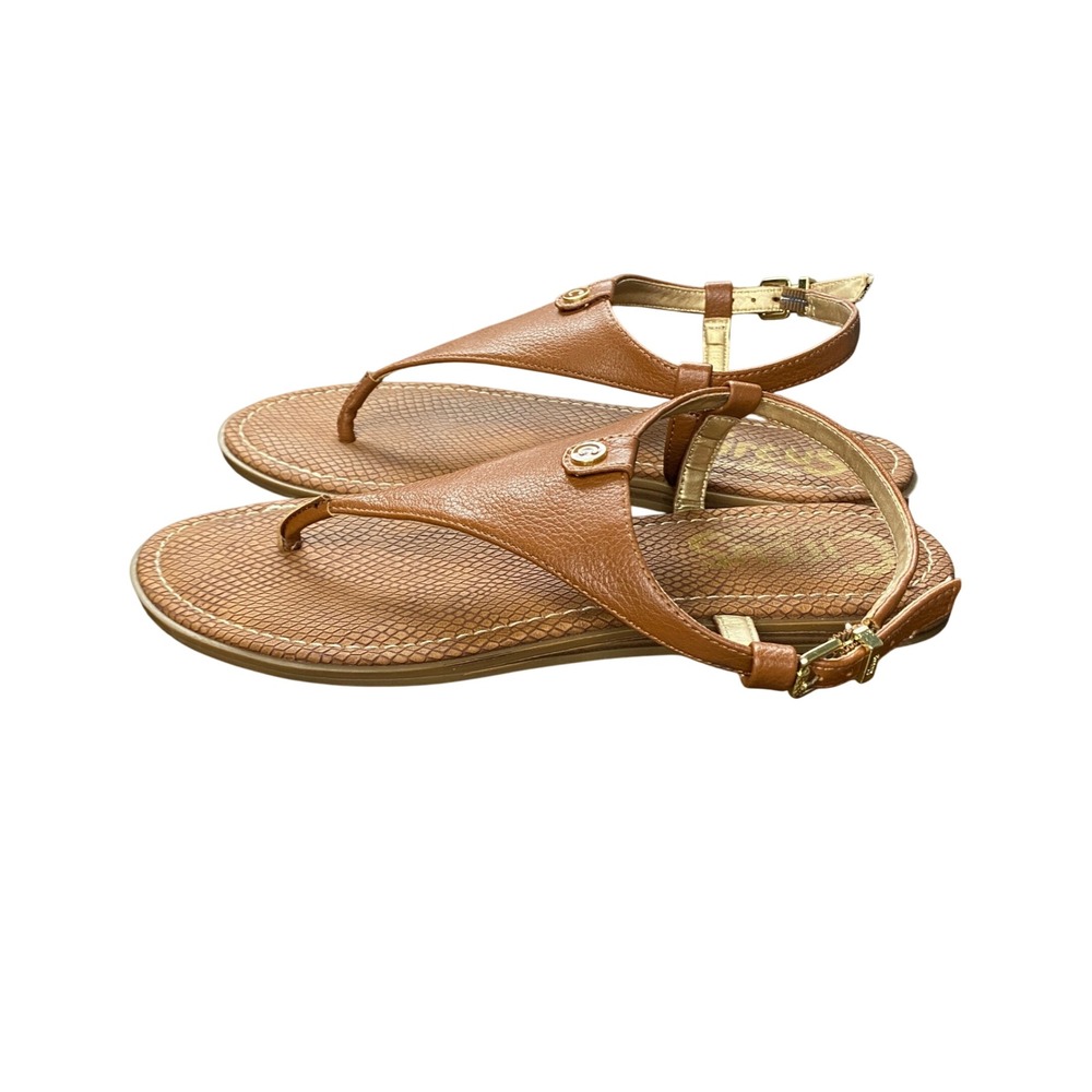 Circus by Sam Edelman Women Tan T-Strap Thong Sandal Buckle Ankle Strap Flat 7.5 - Picture 4 of 13